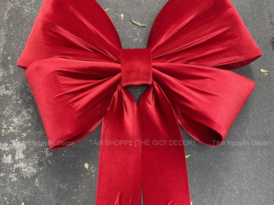 Nơ đỏ vải nhung xịn 4 cánh cỡ lớn [Đứng form - Nhiều cỡ] PK-NO-10